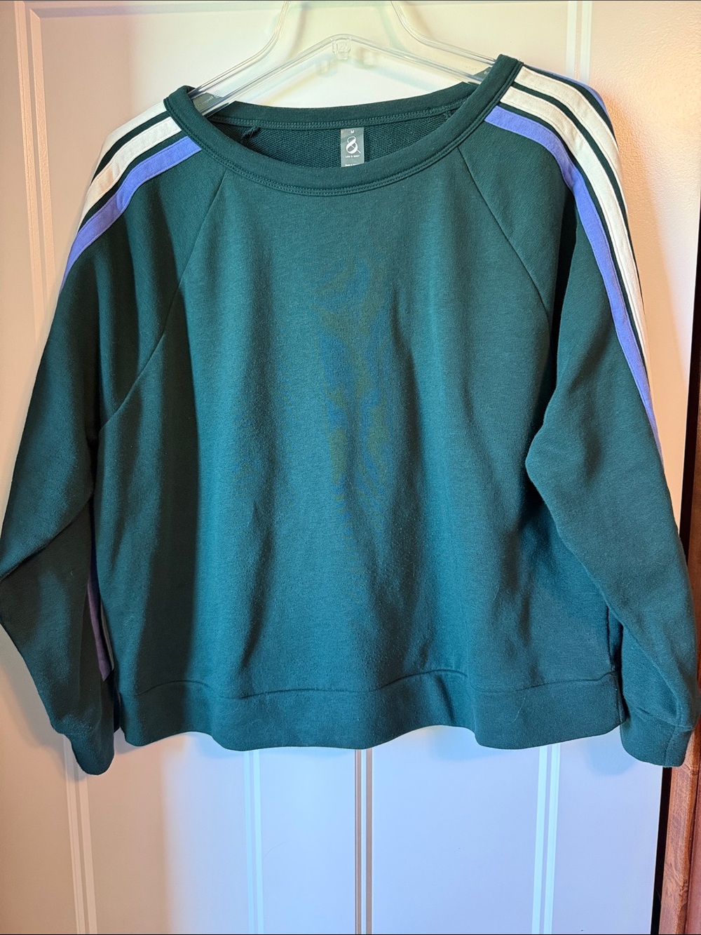 Women’s Loft Lou & Grey Dark Green Pullover Sweatshirt with Stripe-Trim Shoulder
